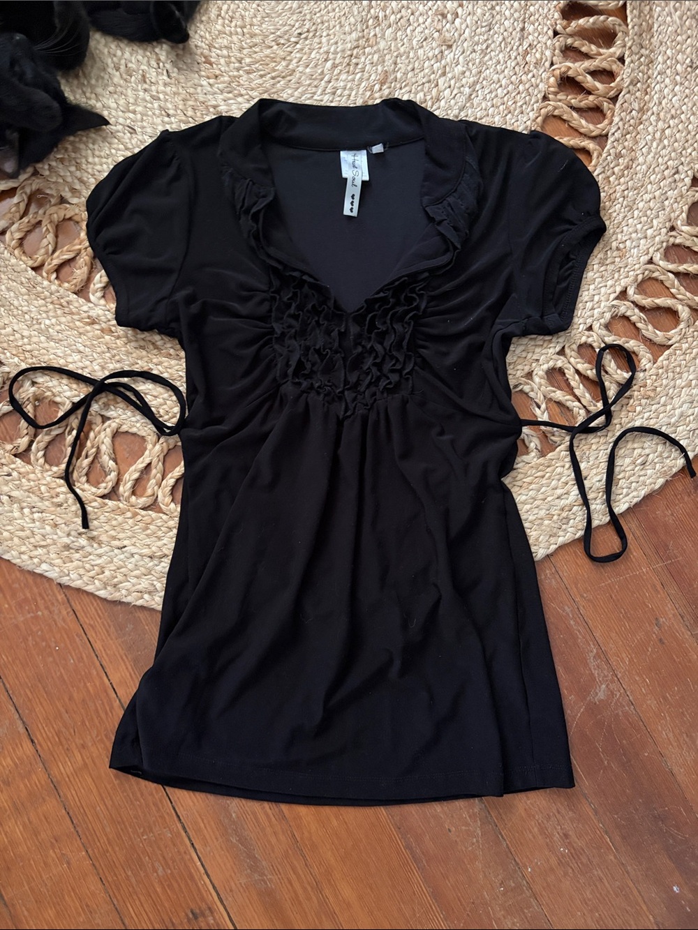 Heart Soul Black Ruffle Front Short Sleeve Top